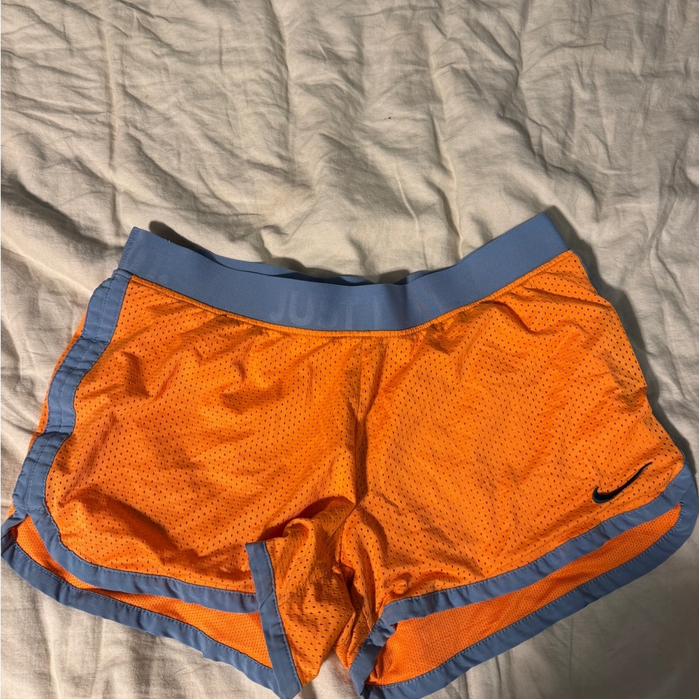 Nike Women's Vibrant Orange and Blue Athletic Shorts